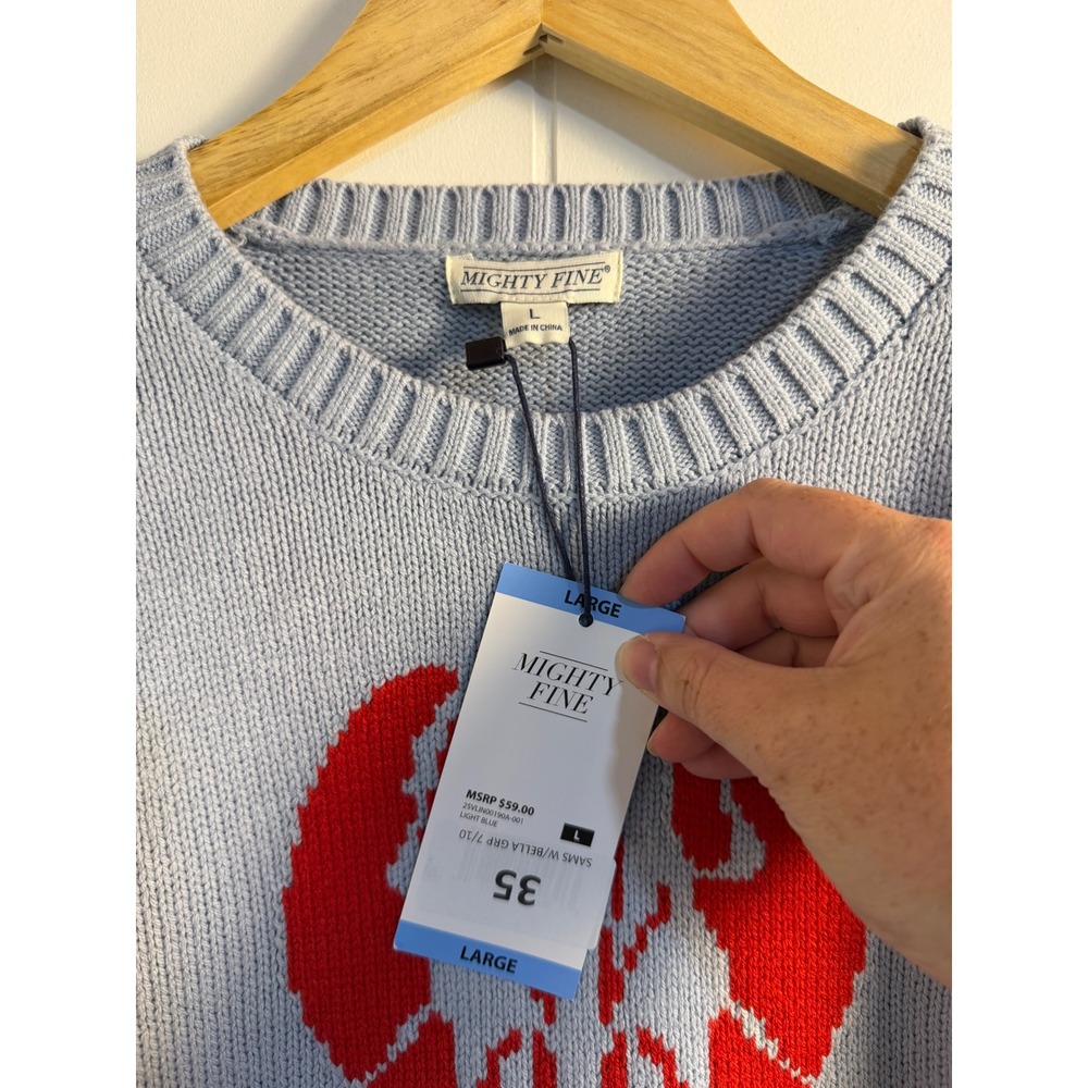 Coastal Fisherman Lobster Sweater Large Light Blue NWT Nautical Crewneck - Picture 3 of 4